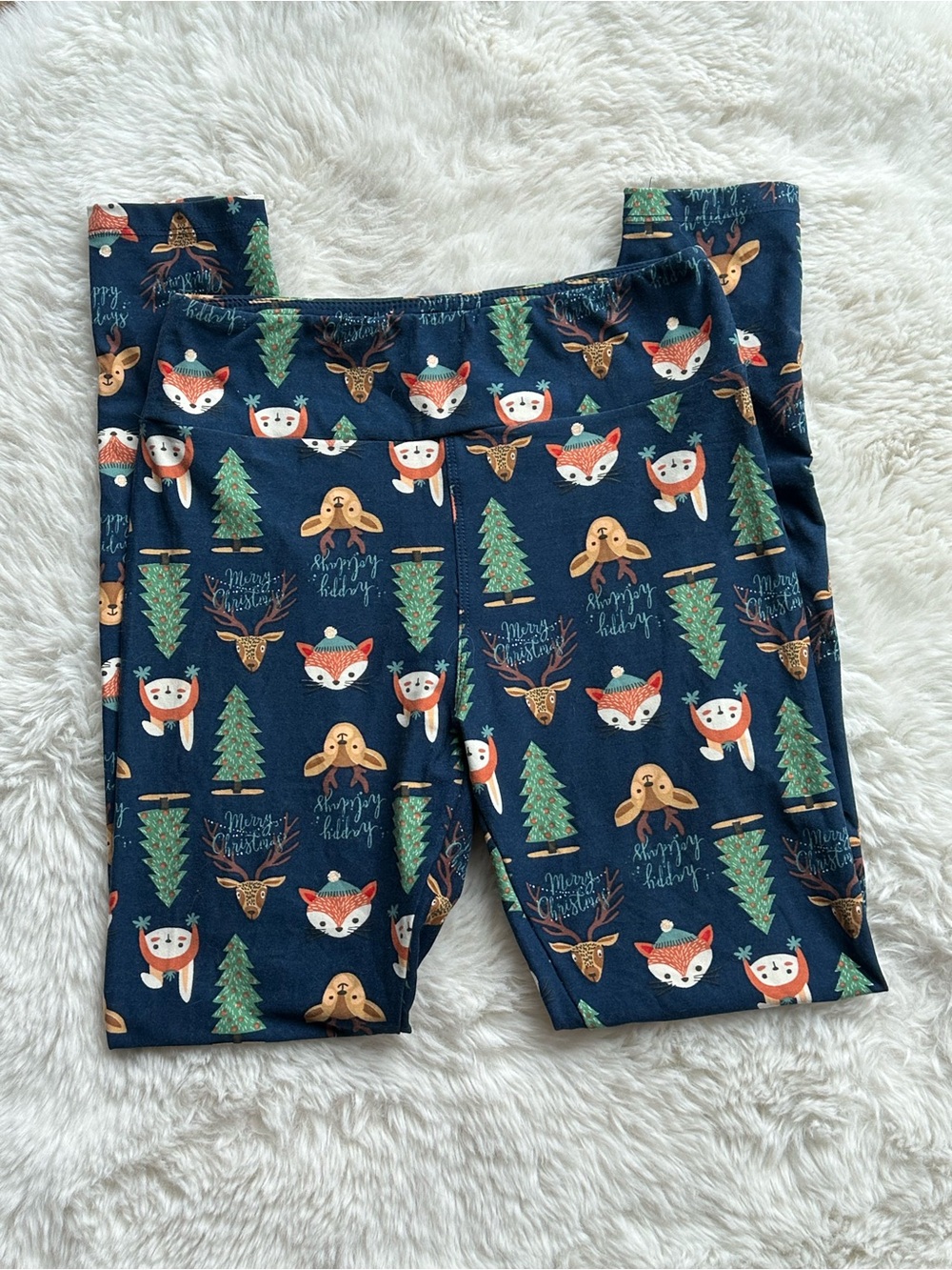 LuLaRoe Navy Holiday Woodland Animal Merry Christmas Leggings